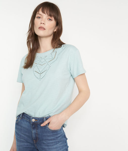 Picture of MALA MINT EMBROIDERED COTTON T-SHIRT.