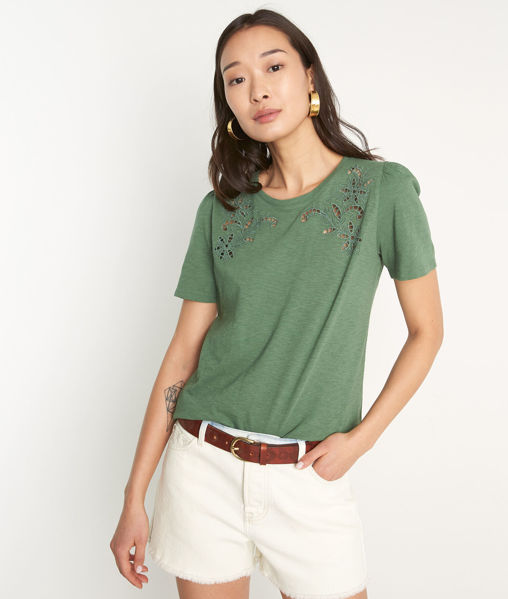 Picture of MALAGA GREEN OPENWORK COTTON T-SHIRT