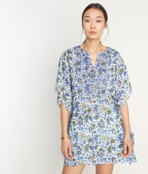 Picture of REMINI WHITE AND BLUE PRINTED COTTON KAFTAN