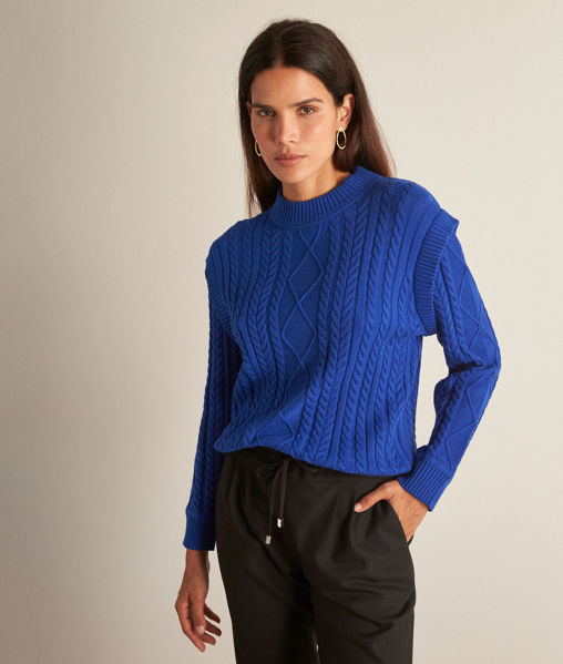 Picture of BASSO ROYAL BLUE ECOVERO VISCOSE CABLE-KNIT JUMPER